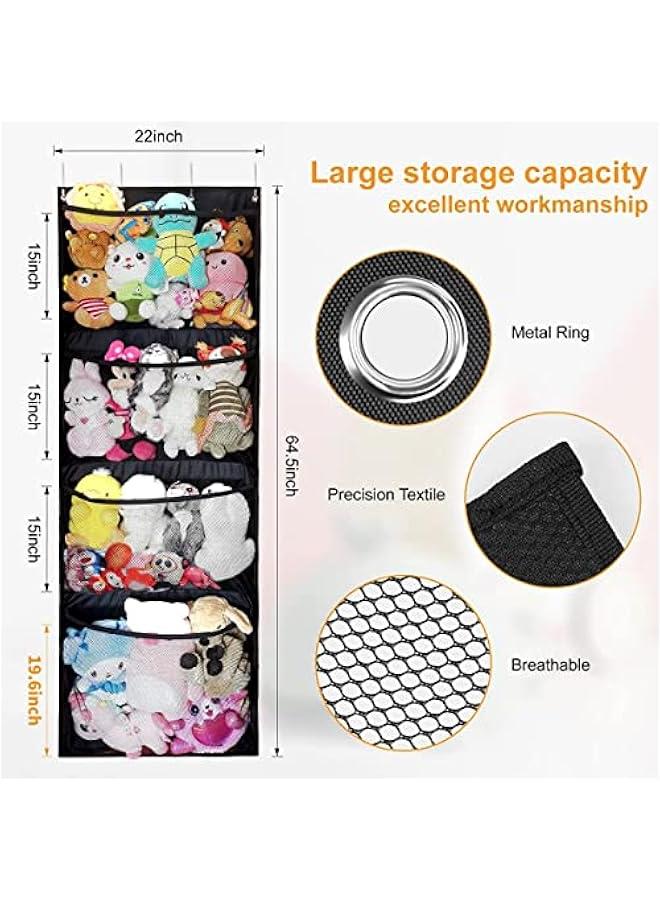 RYNX Hanging Stuffed Animals Storage Over Door Organizer for Toy Storage with 4 Mesh Pockets Over Door Stuffed Animal Storage Organizer Kids Large Toy Organizer Foldable Stuffed Animals Bag - Image 4