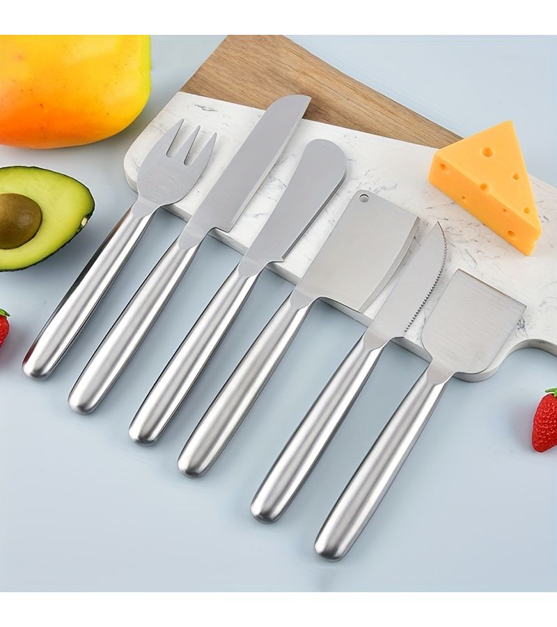 Stainless Steel Long Handle Kitchen Knife Set of Six for Cheese Beef Salad Baking - Image 2