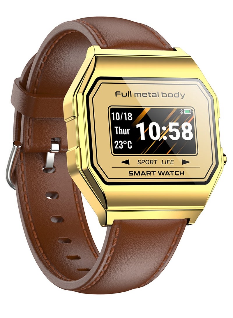 AROAQ KW18 Men Smart Watches IP67 Waterproof Watch Blood Pressure Monitor Heart Rate GPS Sports Smartwatch for Android iOS (LEATHER STRAP) Brown - Image 2