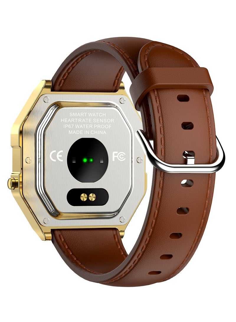 AROAQ KW18 Men Smart Watches IP67 Waterproof Watch Blood Pressure Monitor Heart Rate GPS Sports Smartwatch for Android iOS (LEATHER STRAP) Brown - Image 4