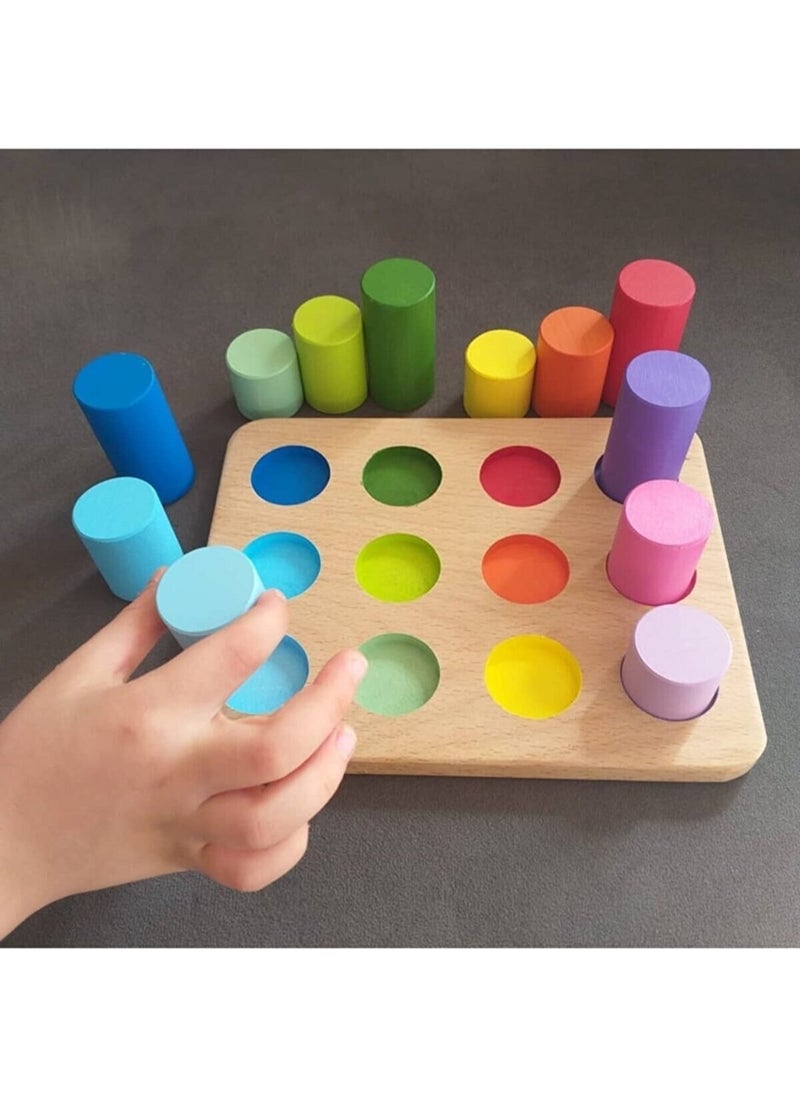 Moccotoys - Montessori Matching Board Cylinders & Educational Cards & Solid Wood - Image 1