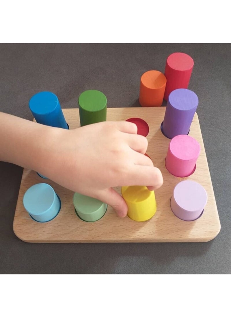 Moccotoys - Montessori Matching Board Cylinders & Educational Cards & Solid Wood - Image 1