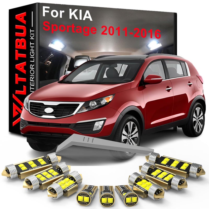 LED Interior Light Kit Package Replacement for KIA Sportage SL 2011 2012 2013 2014 2015 2016 Super Bright 6000K White Bulbs Install Tool