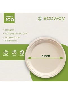 Ecoway [7 Inch Round Plate Pack Of 100] Natural Color - Disposable Plates Made With Bagasse Sugar Canes Microwave & Freeze Safe, Compostable & Biodegradable Dinner Plates, Strong Everyday Tableware - pzsku/ZF56559A5C81BE3C573FEZ/45/_/1740460824/64d7cf78-3f00-4984-a2d7-2acbda75617f