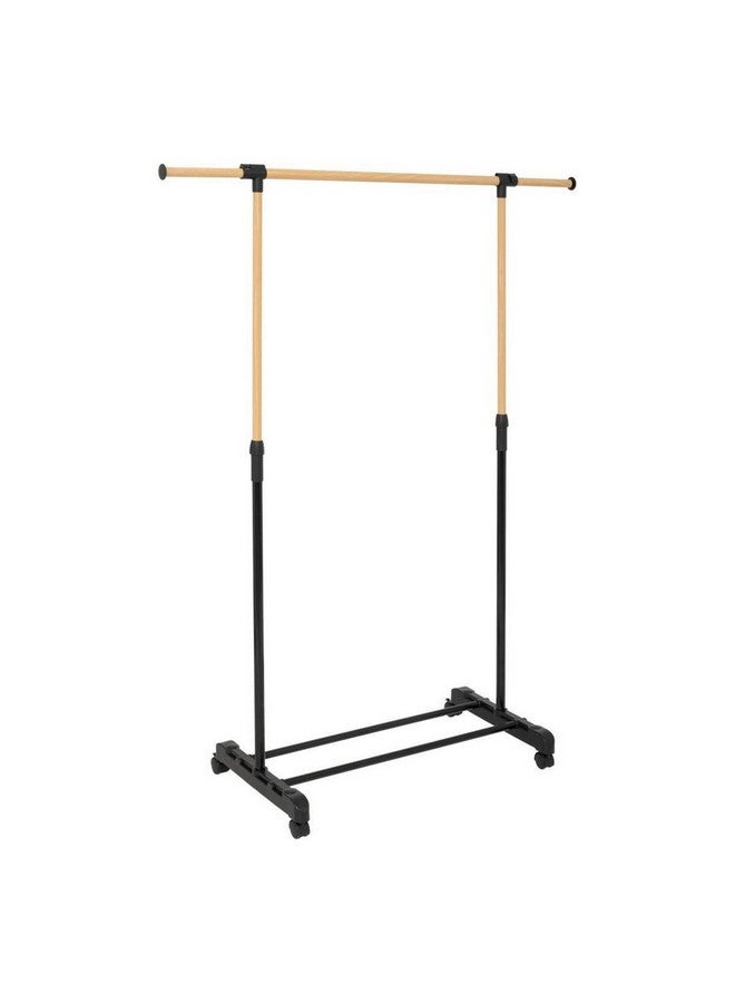 Five Simply Smart Wood-Effect Extendable Garment Rack on Wheels Black and Brown 166 x 42 x 122 cm 203117 - Image 1