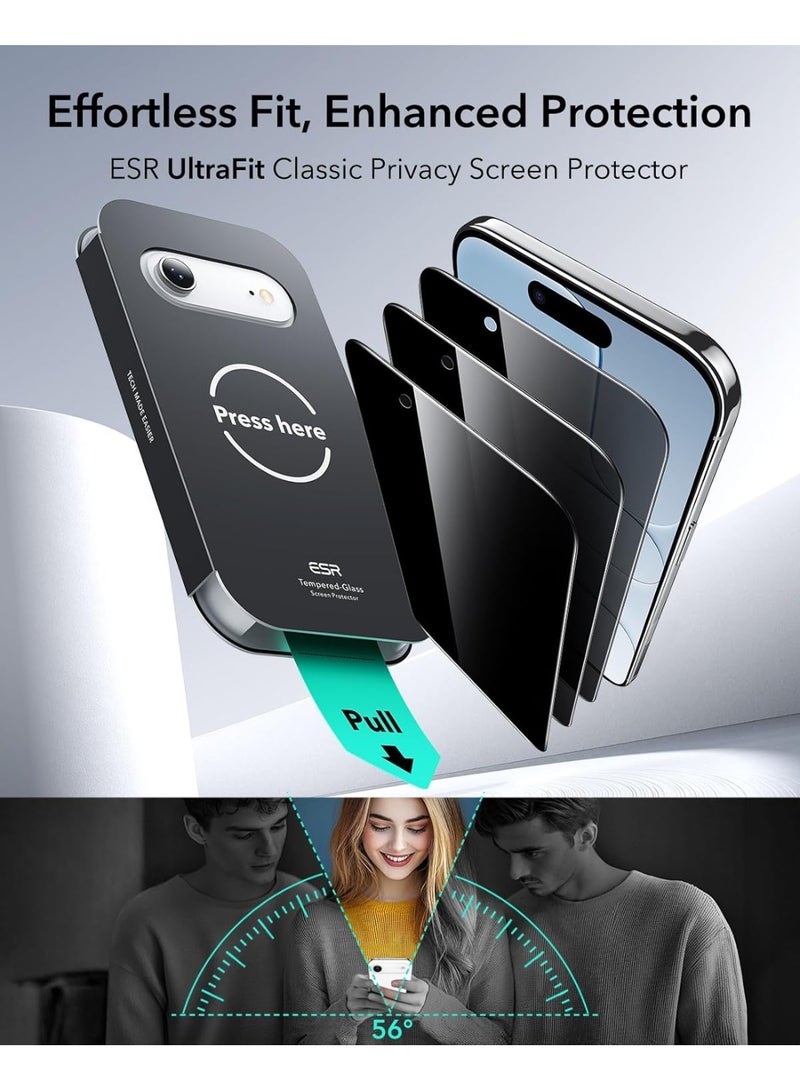 ESR 3 Pack for iPhone 17 Air Privacy Screen Protector, Military Grade Shatterproof, 9H Hardness, Anti-spy Tempered Glass for iPhone 17 Air with UltraFit Tray Privacy - Image 2