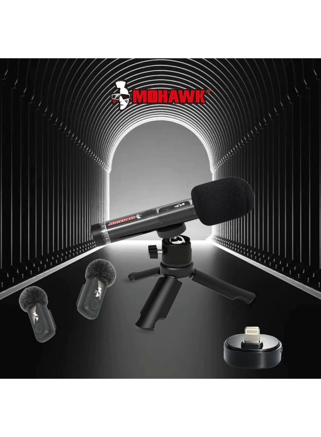 MOHAWK QY99 Wireless Lavalier Microphone for iPhone, AI ANC Noise Cancellation, Crystal Clear Clip-On Mic, Lightning Connector, Compatible with iPhone, DSLR & Mirrorless Cameras, Vlogging, Live Streaming, Interviews & Content Creation - Image 1