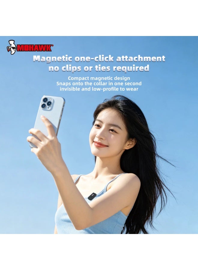 MOHAWK QY99 Wireless Lavalier Microphone for iPhone, AI ANC Noise Cancellation, Crystal Clear Clip-On Mic, Lightning Connector, Compatible with iPhone, DSLR & Mirrorless Cameras, Vlogging, Live Streaming, Interviews & Content Creation - Image 5