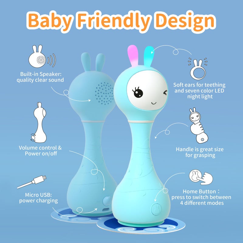 alilo Smarty Bunny Baby Rattle Musical Light Up Toys, Infants Newborns Baby Toys 0-3-6-12-18-24 Months,1 Year Old Boy Girl Gifts, 4 Music Modes and Color Recognition Function with 9 Color Card - Image 5
