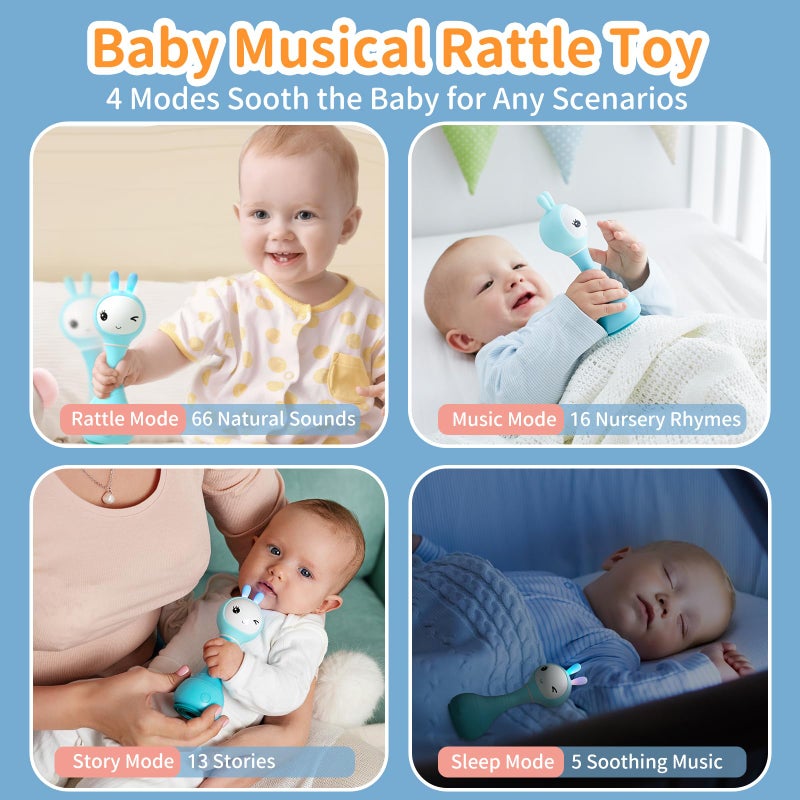 alilo Smarty Bunny Baby Rattle Musical Light Up Toys, Infants Newborns Baby Toys 0-3-6-12-18-24 Months,1 Year Old Boy Girl Gifts, 4 Music Modes and Color Recognition Function with 9 Color Card - Image 3