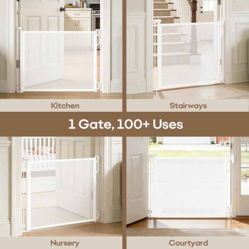 SPACEANY Retractable Safety Baby Gate or Mesh Dog Gate,Durable Portable Mesh Retractable Gate,Easy to Use for Stairs, Doorways, Hallways, Indoor, Outdoor, 33.5" Tall, Up to 45" Wide, White - Image 5