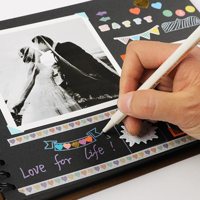 LUPINEZ Scrapbook Photo Album Kit | A4 DIY Wedding Album Set with Color Stickers, 10 Markers Pen | Graduations Album Memory Photo Album | Anniversary Gift for Couple Special | 80Pages/40Sheet (Black) - Image 5
