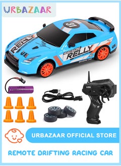 URbazaar Remote Control Car RC Drift Car 1/24 Scale 4WD RC Car With LED Lights 2.4ghz 18km/H Rechargeable High Speed Drift Racing Sport Toy Car For Adults Boys Girls Kids Gift 2pcs Batteries and Extra Tires  - Image 1