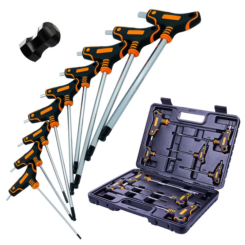NordWolf 9Piece THandle Metric Allen Wrench Set S2 Steel Long Arm Ball End Hex Keys Sizes 2mm to 10mm in Storage Box