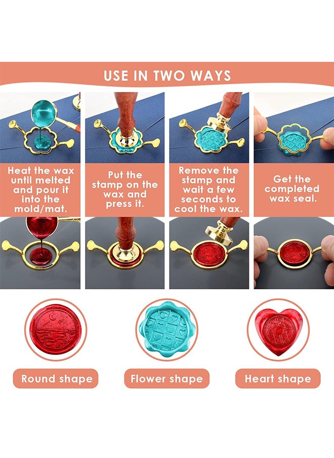 Depend - 3 Pack Metal Wax Seal Molds With Round Flower Heart Shape For 1 Inch Wax Seal Stamp, DIY Craft Adhesive Waxing For Wedding Invitations Envelopes Cards Gifts - Image 1