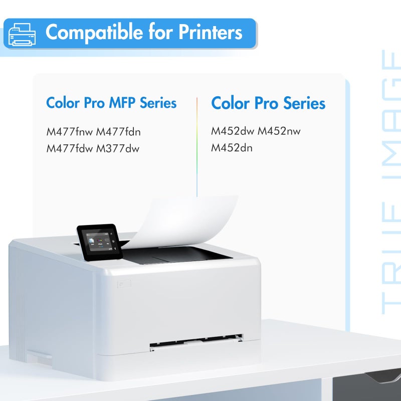 TRUE IMAGE خراطيش حبر متوافقة مع True Image بديل لـ HP 410A CF410A 410X CF410X حبر HP Color Laserjet Pro MFP M477fdw M477fnw M477fdn M452dw M452nw M452dn M477 طابعة CF410A CF411A CF412A CF413A - Image 2