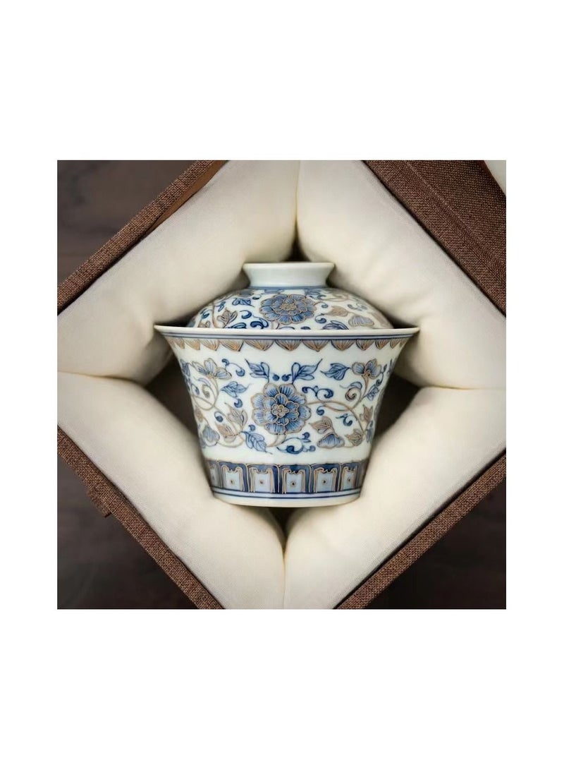 1-Piece Chinese Old Porcelain Blue and White Bowl Tea Set,Chinese Tea Bowl with Cover,Chinese Traditional Handicraft Ceramic Tea Set - Image 2