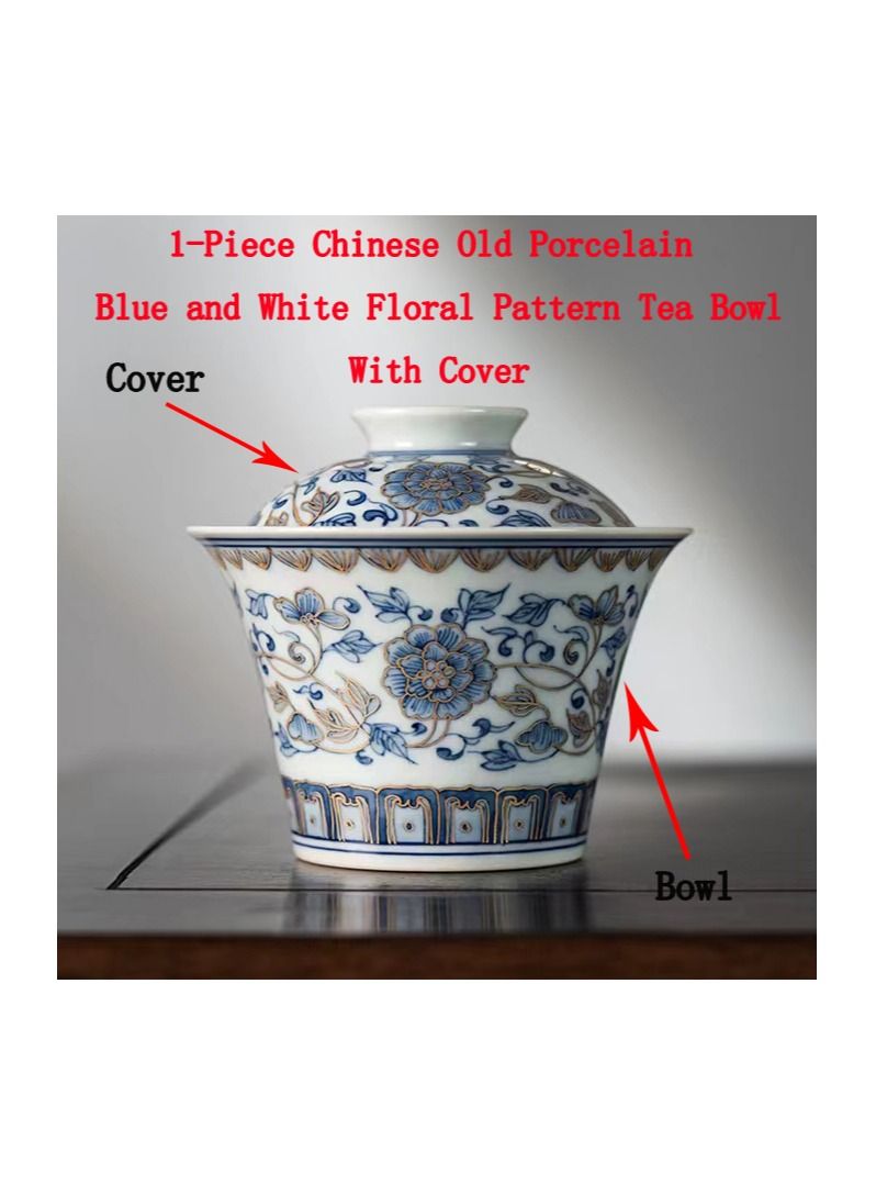 1-Piece Chinese Old Porcelain Blue and White Bowl Tea Set,Chinese Tea Bowl with Cover,Chinese Traditional Handicraft Ceramic Tea Set - Image 1
