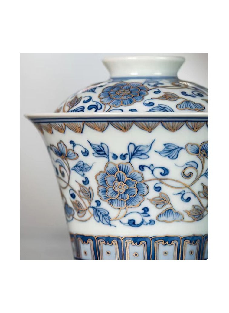 1-Piece Chinese Old Porcelain Blue and White Bowl Tea Set,Chinese Tea Bowl with Cover,Chinese Traditional Handicraft Ceramic Tea Set - Image 4