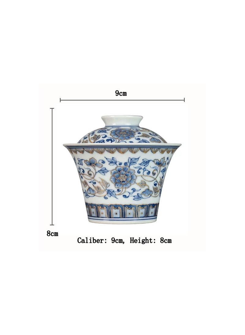 1-Piece Chinese Old Porcelain Blue and White Bowl Tea Set,Chinese Tea Bowl with Cover,Chinese Traditional Handicraft Ceramic Tea Set - Image 5