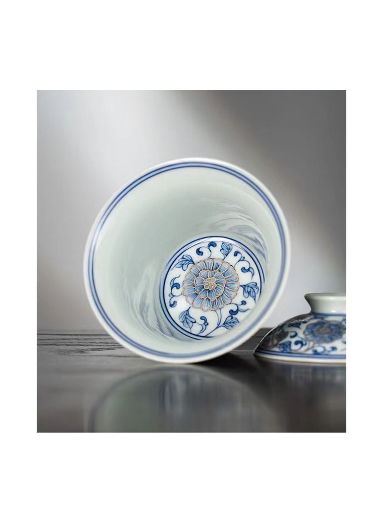 1-Piece Chinese Old Porcelain Blue and White Bowl Tea Set,Chinese Tea Bowl with Cover,Chinese Traditional Handicraft Ceramic Tea Set - Image 3