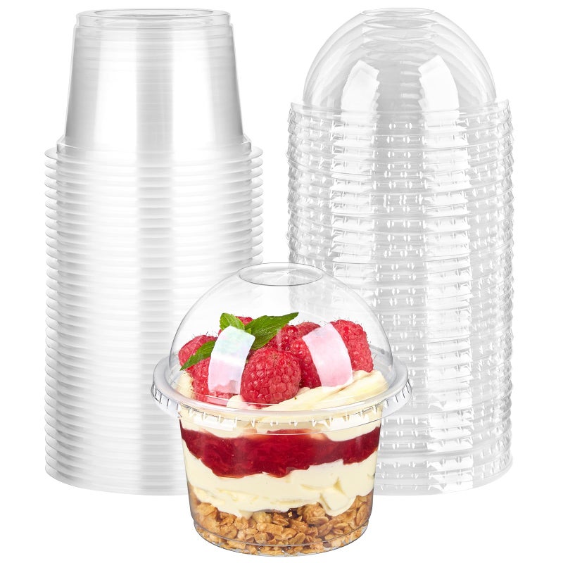 TOFLEN 25 Pack 8 oz Plastic Dessert Cups with Dome Lids Clear Disposable Yogurt Parfait Cups with Lids Individual Party Serving Snack Cups for Fruit Dessert Cake Pudding - Image 2
