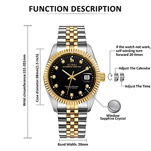 BUREI Men's Automatic Mechanical Watch Luxury Business Waterproof Stainless Steel Watches for Men, Self-Winding - Image 3