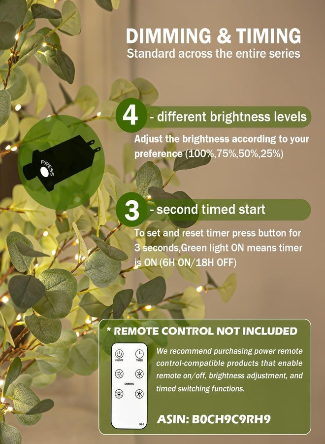 TYBEEU 6ft Lighted Eucalyptus Tree with 300 Warm White LED Lights for Holiday Decor - Dimmable, UL Certified, Waterproof - Ideal for Indoor and Outdoor Decoration - Image 3