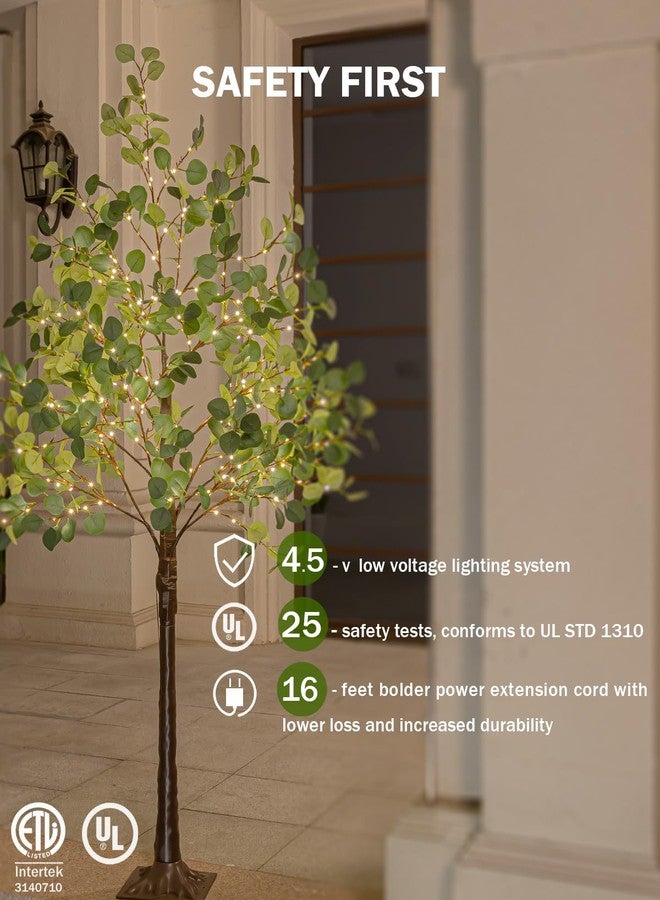 TYBEEU 6ft Lighted Eucalyptus Tree with 300 Warm White LED Lights for Holiday Decor - Dimmable, UL Certified, Waterproof - Ideal for Indoor and Outdoor Decoration - Image 4
