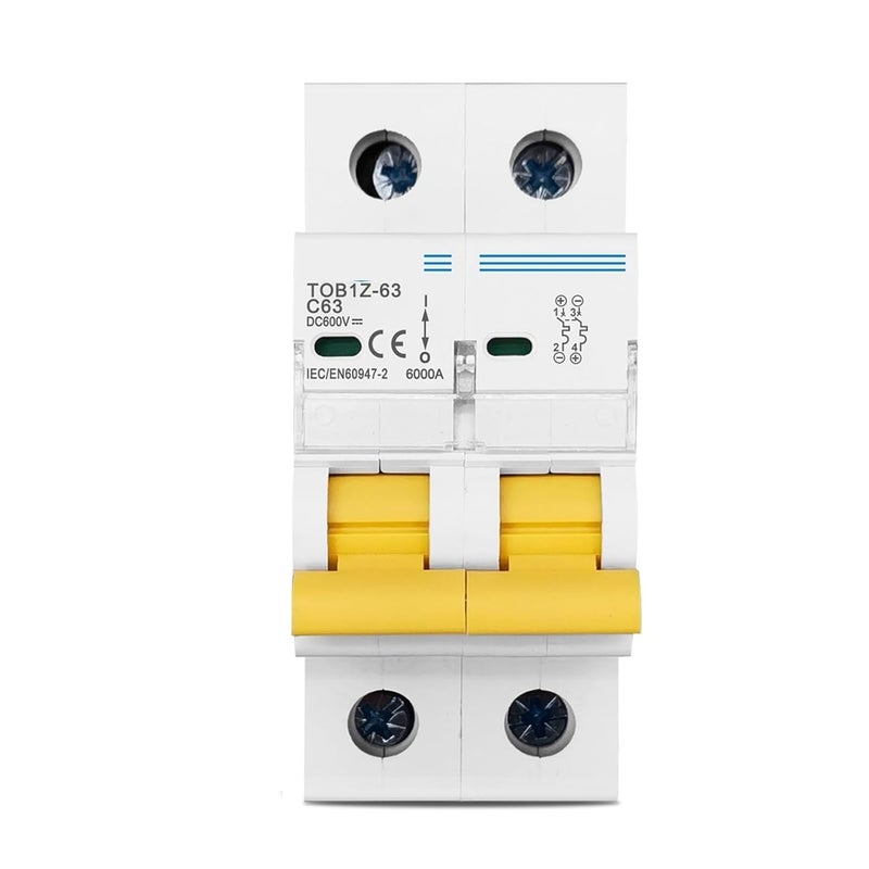 TOB1Z 63 2P 25A DC 600V C Curve MCB قاطع دائرة لنظام الطاقة الشمسية مع غطاء - Image 1