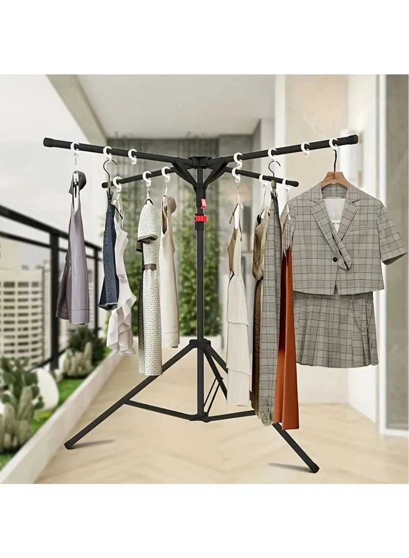 Hihonor Foldable Metal Clothes Drying Rack, Adjustable Height, Portable Space-Saving Laundry Airer with Windproof Hooks & Sock Clip for Indoor/Outdoor Use, Quick Install (Black) - Image 1