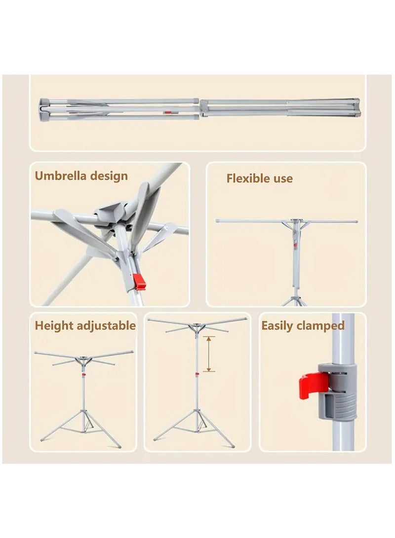 Hihonor Foldable Metal Clothes Drying Rack, Adjustable Height, Portable Space-Saving Laundry Airer with Windproof Hooks & Sock Clip for Indoor/Outdoor Use, Quick Install (Black) - Image 2