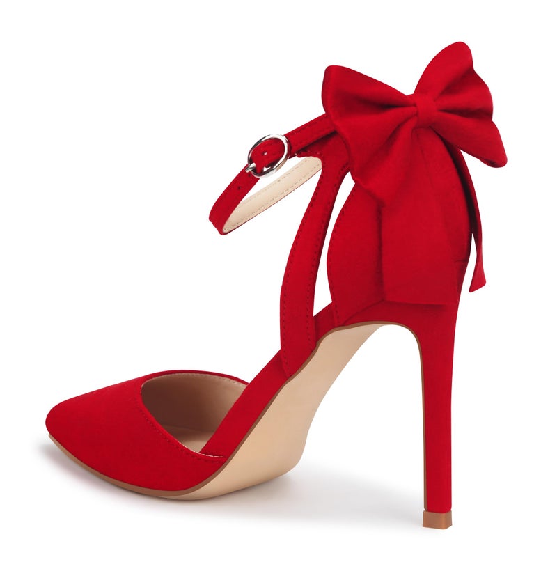 Carcuume Women's Closed Toe Heels Bow Stiletto Heel Sandals Pointed Toe Pumps Wedding Shoes, BELLEOO-RED-7 - Image 3
