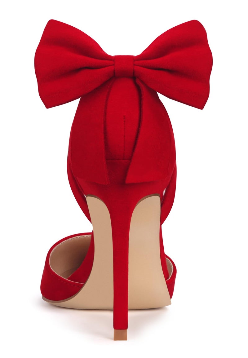 Carcuume Women's Closed Toe Heels Bow Stiletto Heel Sandals Pointed Toe Pumps Wedding Shoes, BELLEOO-RED-7 - Image 5