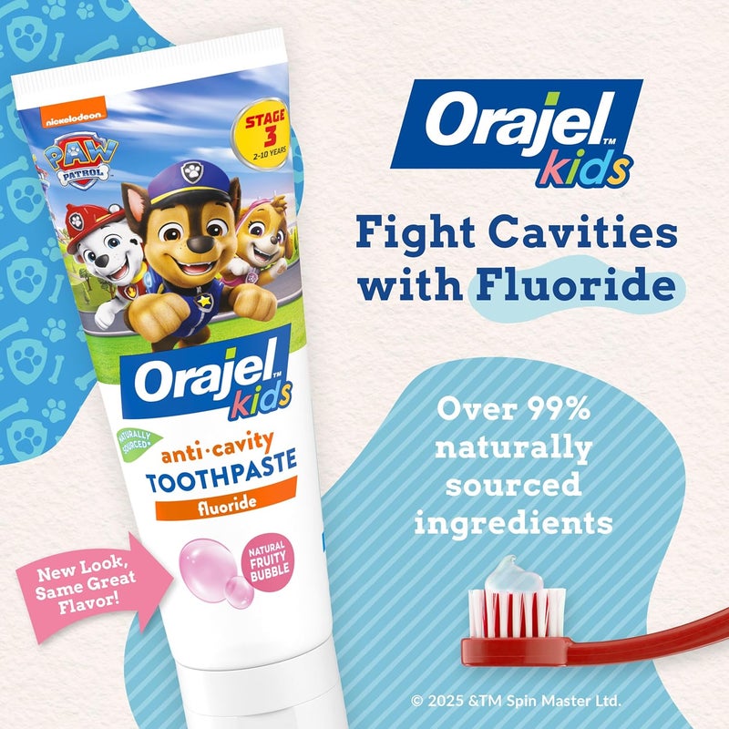Orajel Kids Paw Patrol AntiCavity Fluoride Toothpaste Natural Fruity Bubble Flavor 42oz Tube - Image 3