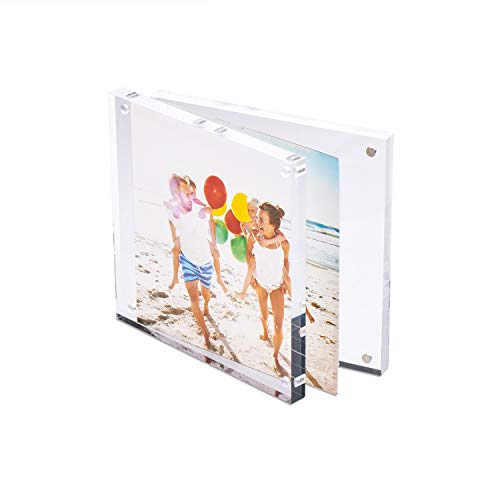 TWING 2 Pack 4x4 Acrylic Picture Frame, Horizontal Magnet Double Sided 4x4 Picture Frame Set with Microfiber Cloth, 10 + 10MM Thickness Clear Desktop Acrylic Photo Frame Display Gifts Ideal, Ideal - Image 2