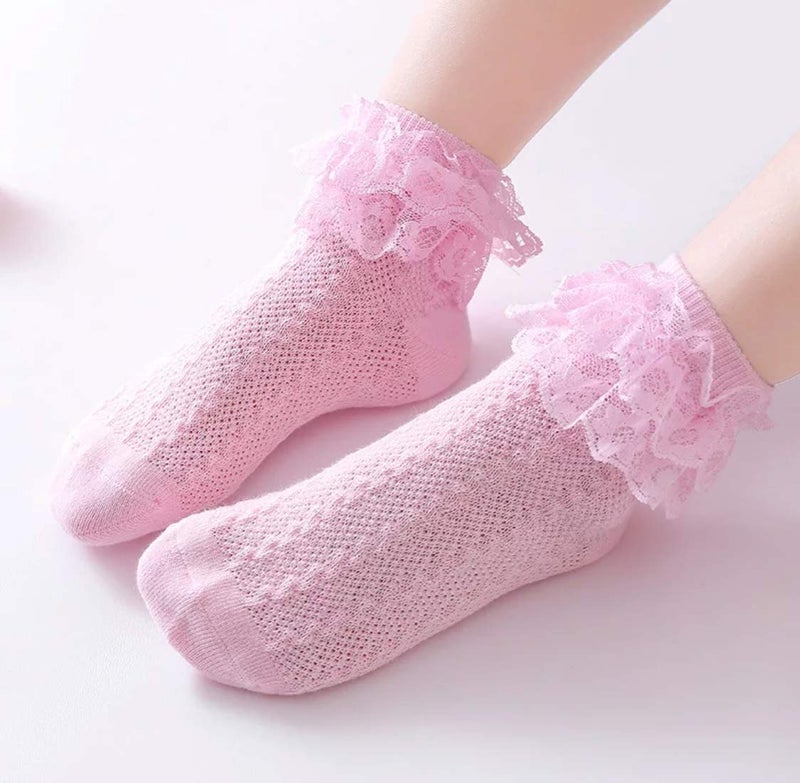 heartbury Cute and Colorful Pure Cotton Baby Girl Frill/Lace Modern Socks (Pack of 4), Mixed - Image 2