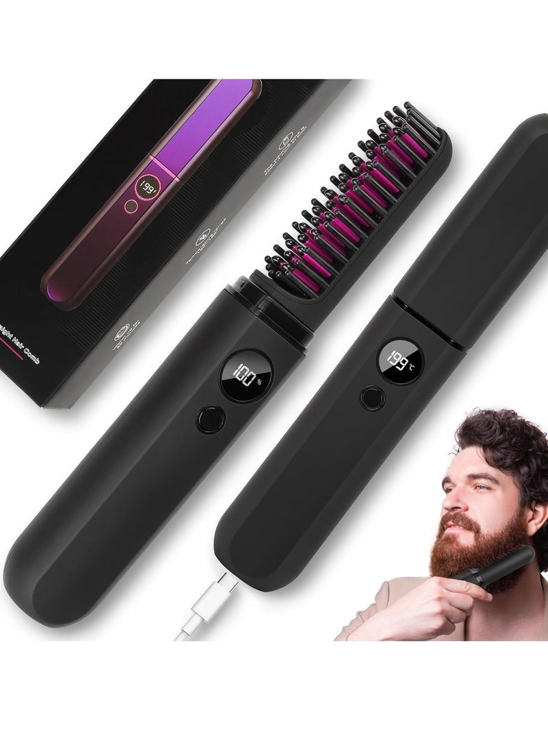 Bukela Beard Straightener Brush for Men Cordless, Anti-Scald Beard Brush Straightening Comb, 3 Temperatures & LCD Display, Portable Heated Brush, Suitable for Any Long&Short Beards - Image 1