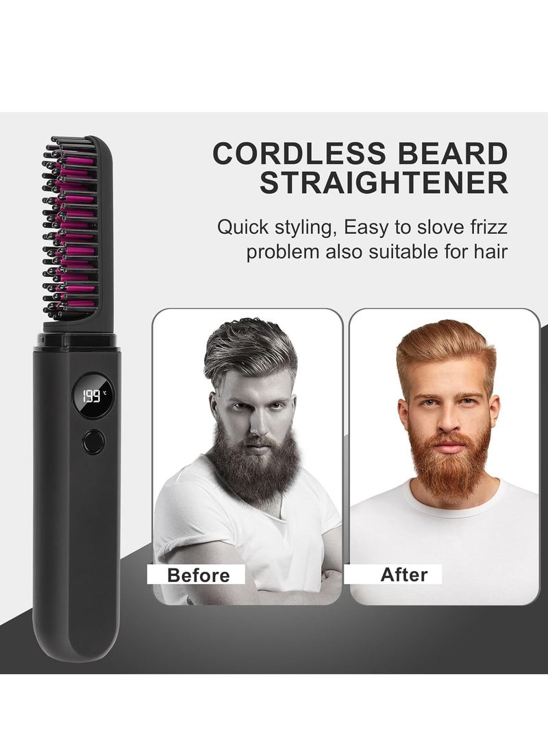 Bukela Beard Straightener Brush for Men Cordless, Anti-Scald Beard Brush Straightening Comb, 3 Temperatures & LCD Display, Portable Heated Brush, Suitable for Any Long&Short Beards - Image 4