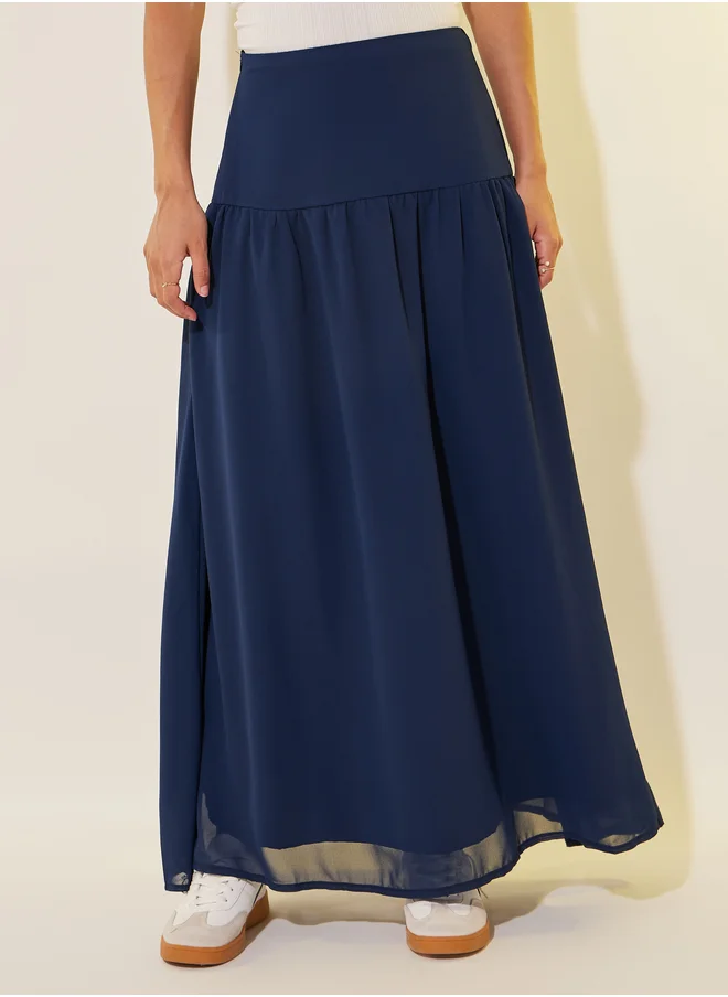 Take Two Take Two Solid Gathered Detail A-Line Maxi Skirt