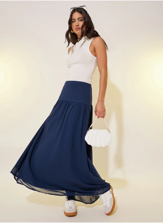 Take Two Take Two Solid Gathered Detail A-Line Maxi Skirt