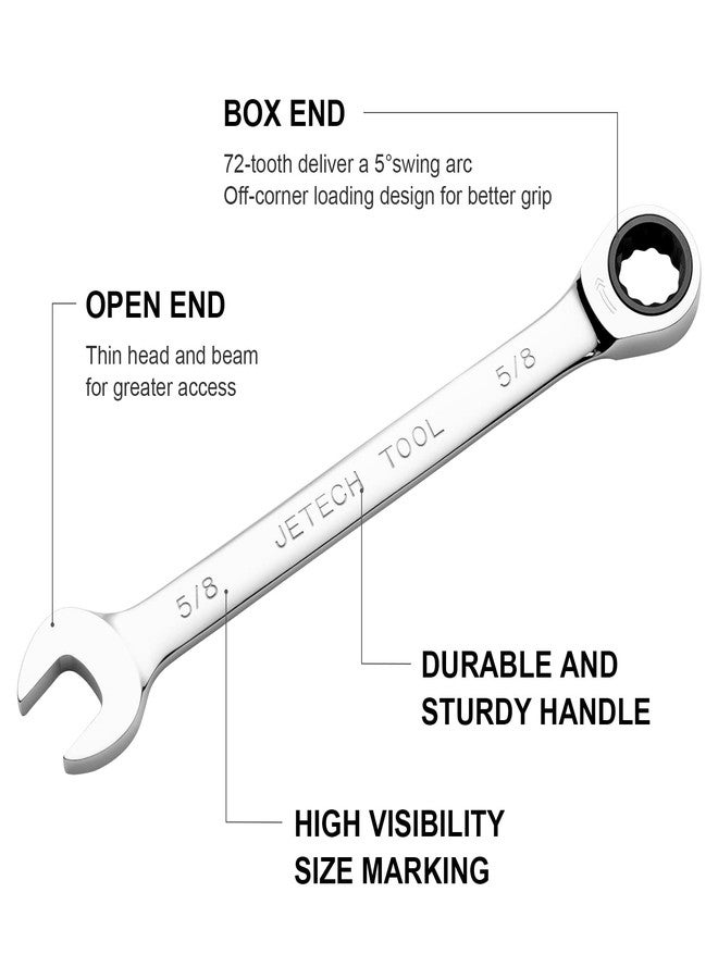 Jetech 5/8 Inch Ratcheting Combination Wrench, 12PT 72 Tooth Box End Wrench, SAE Gear Spanner Made with Forged and Heat-Treated Cr-V Steel - Image 2
