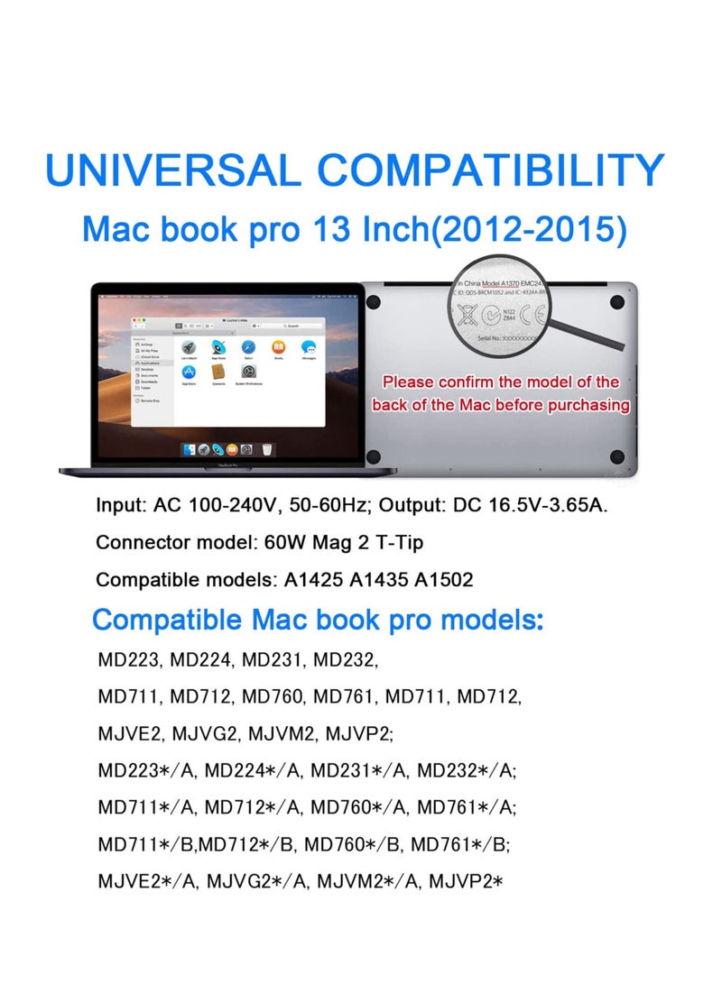 NTECH MacBook Pro Charger 60W T-Tip Replacement For Mac Book Pro 13-Inch 2012-2015 Retina Display AC 60W T Connector - Image 3