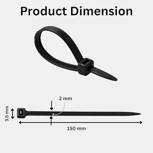 Hian 100Pcs-Pack 6-Inch (150mm) Heavy Duty Black Nylon Cable Zip Ties - Multi-purpose, Self-Locking, High Tensile Strength - Image 2