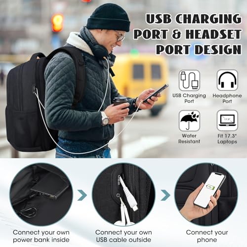 SDYSM Travel Laptop Backpack, 17 Inch Extra Large Laptop Backpack with USB Charging Hole 45L Anti Theft Travel Backpack Water Resistant College Business Computer Bag Fit 17.3 Inch Laptop for Men Women Black - Image 3