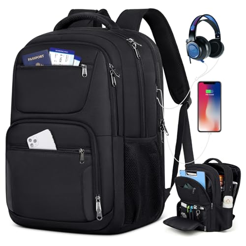 SDYSM Travel Laptop Backpack, 17 Inch Extra Large Laptop Backpack with USB Charging Hole 45L Anti Theft Travel Backpack Water Resistant College Business Computer Bag Fit 17.3 Inch Laptop for Men Women Black - Image 1
