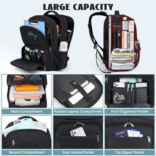 SDYSM Travel Laptop Backpack, 17 Inch Extra Large Laptop Backpack with USB Charging Hole 45L Anti Theft Travel Backpack Water Resistant College Business Computer Bag Fit 17.3 Inch Laptop for Men Women Black - Image 2