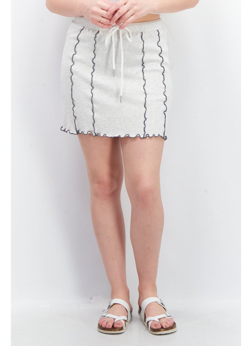 SkyLar Rose Women Textured Drawstring Mini Skirt, Light Grey Heather  - Image 1