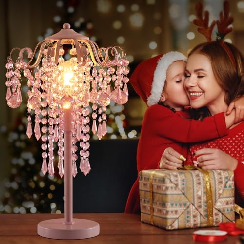 MEIXISUE Small Pink Crystal Bedside Table Lamp End Table Lamp Nightstand Lamp for Bedroom Living Room Office H20.4'' W11.81'' 1-Light E26 - Image 2