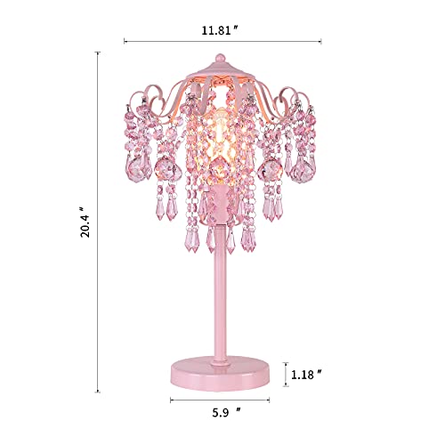MEIXISUE Small Pink Crystal Bedside Table Lamp End Table Lamp Nightstand Lamp for Bedroom Living Room Office H20.4'' W11.81'' 1-Light E26 - Image 5